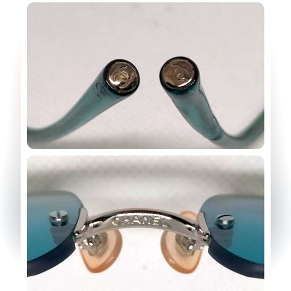 💯Auth Chanel 4017-D Swarovski Crystal Double C Sunglasses in TEAL! SUPER RARE!! - Picture 12 of 16